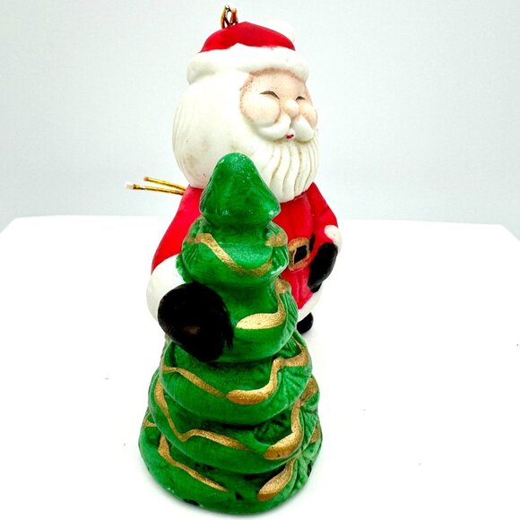 Vintage 1980s Ceramic Santa Claus Christmas Ornament With Green Tree - Picture 6 of 7